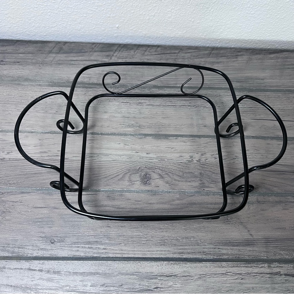 Banquet White Ceramic Casserole Baking Dish with Lid & Scrollwork Metal Stand - Picture 9 of 10